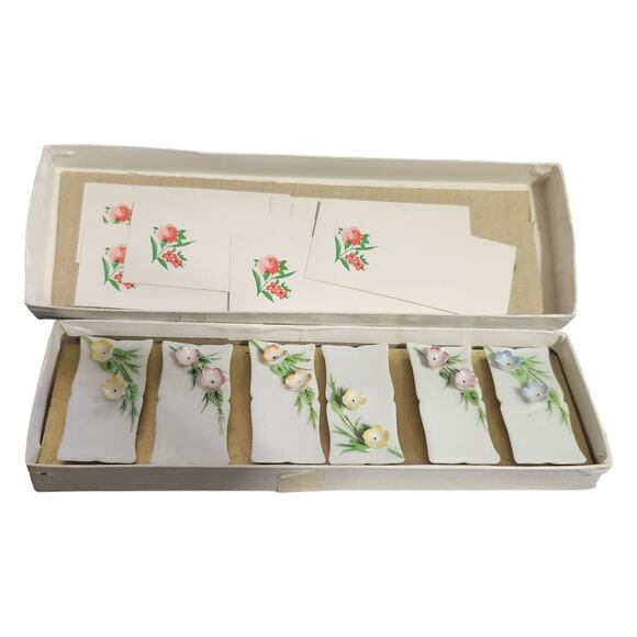 Vintage Royal Adderley Place Name Card Holders Floral Bone China England 6 - Picture 2 of 12